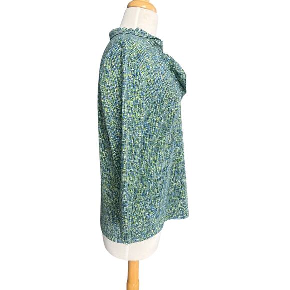 J. McLaughlin Durham Ruffle Top Catalina Cloth Green Stretchy 3/4 Sleeve Large - Picture 3 of 11